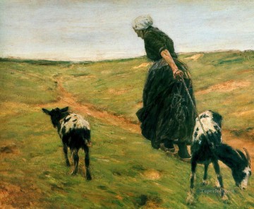 Max Liebermann Painting - mujer con cabras Max Liebermann Impresionismo alemán